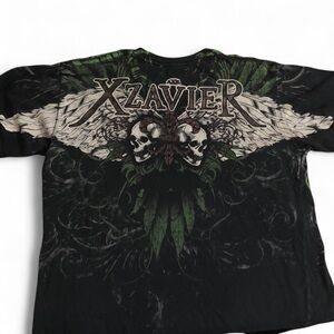 Vintage XZAVIER AXR Cross Angel Wings AOP Goth Grunge Y2K T-Shirt USA Made Fleur